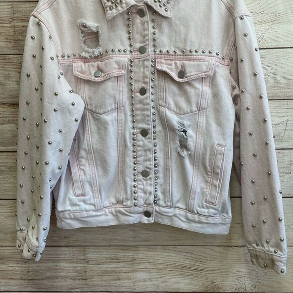 POL DISTRESSED AND STUDDED JEAN JACKET IN PINK - Picture 6 of 14